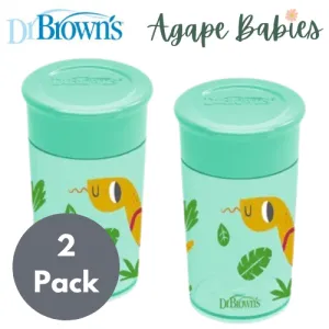 [2-Pack] Dr. Brown's 10OZ/300ML Smooth Wall Cheers 360 Cup (9M ) - Green