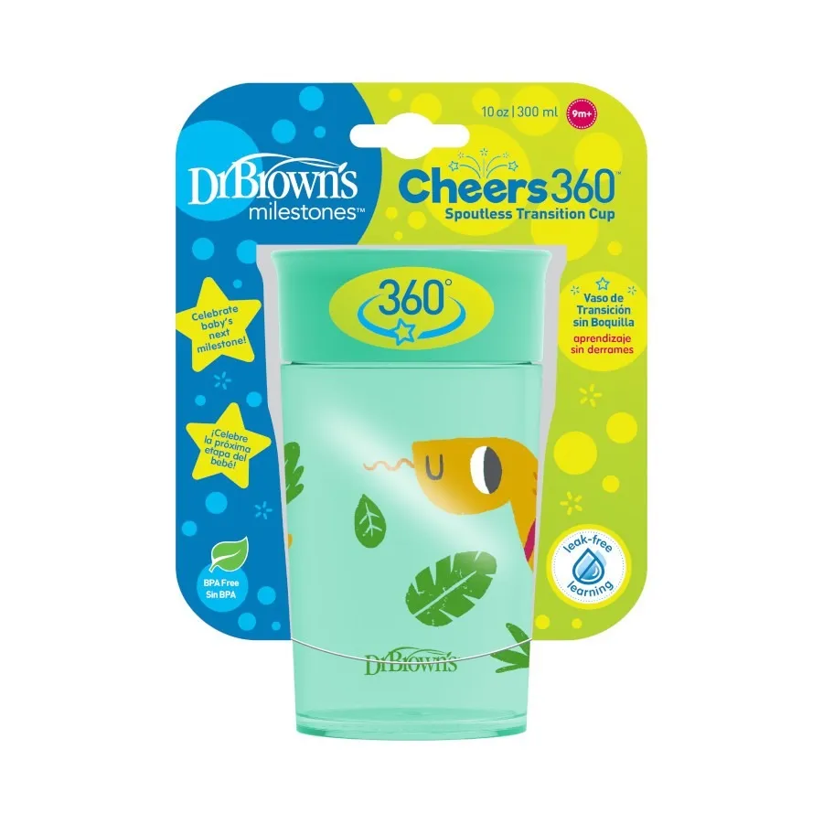[2-Pack] Dr. Brown's 10OZ/300ML Smooth Wall Cheers 360 Cup (9M ) - Green