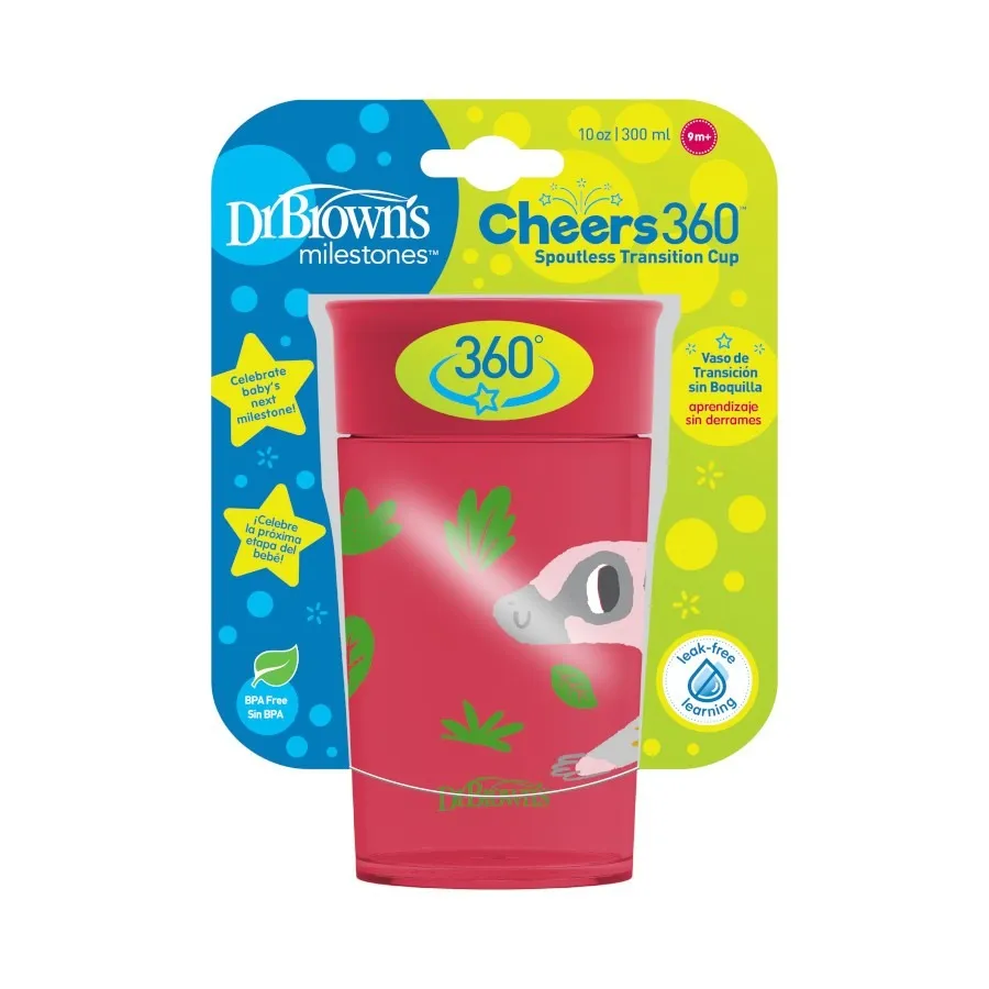 [2-Pack] Dr. Brown's 10OZ/300ML Smooth Wall Cheers 360 Cup (9M ) - Red