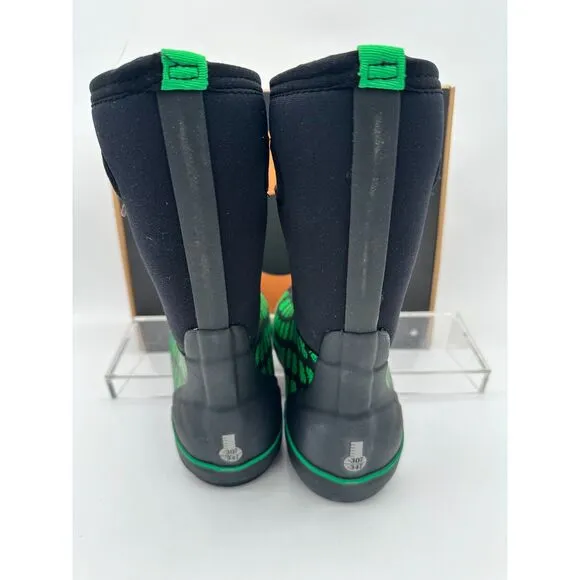 $80 NEW Bogs Kids Classic Waterproof Rain Boot Black/Green 4 Big Kid D94