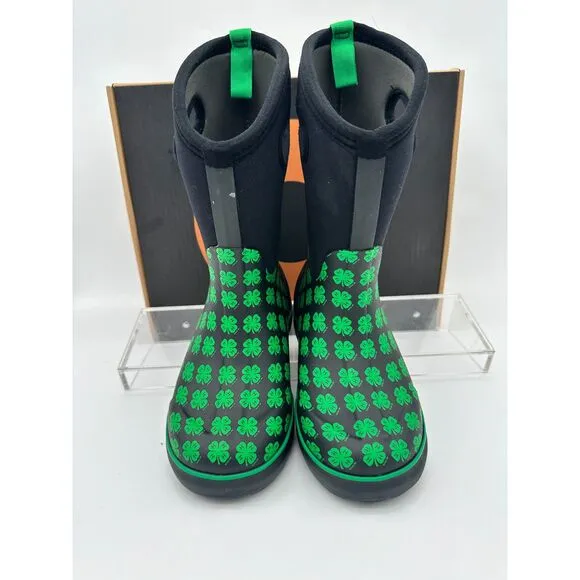 $80 NEW Bogs Kids Classic Waterproof Rain Boot Black/Green 4 Big Kid D94