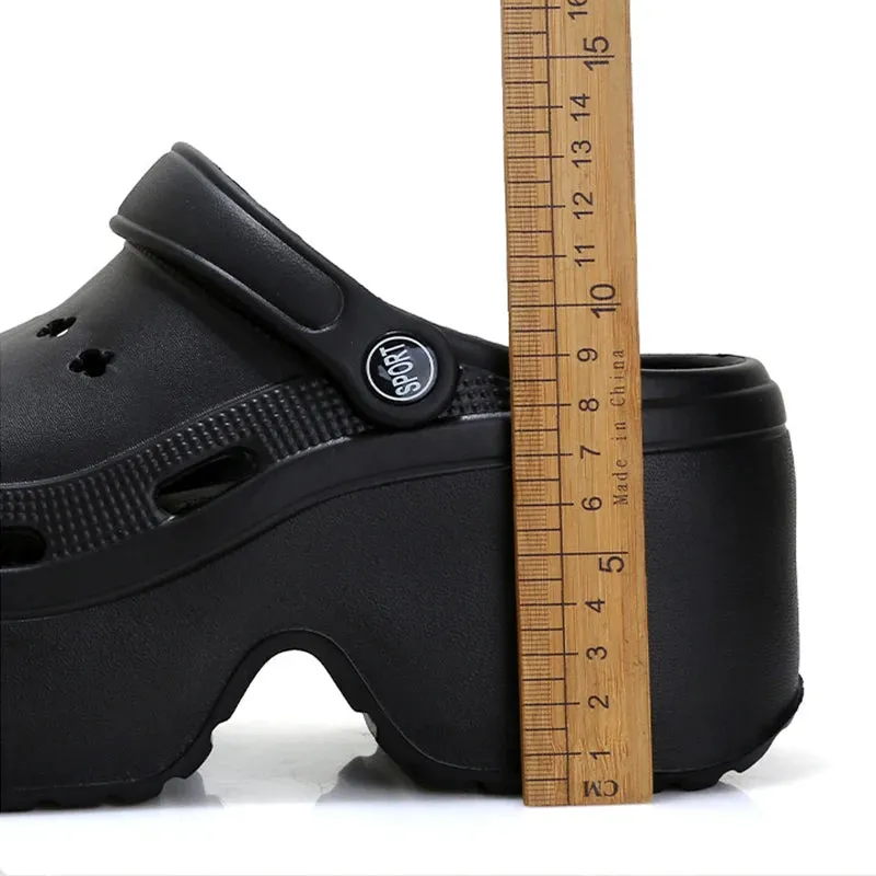9CM Thick Women's Sandals 2024 New Summer Slippers High Heel Soft Sole Beach Garden Shoes Outdoor Waterproof Women's Hole Shoes