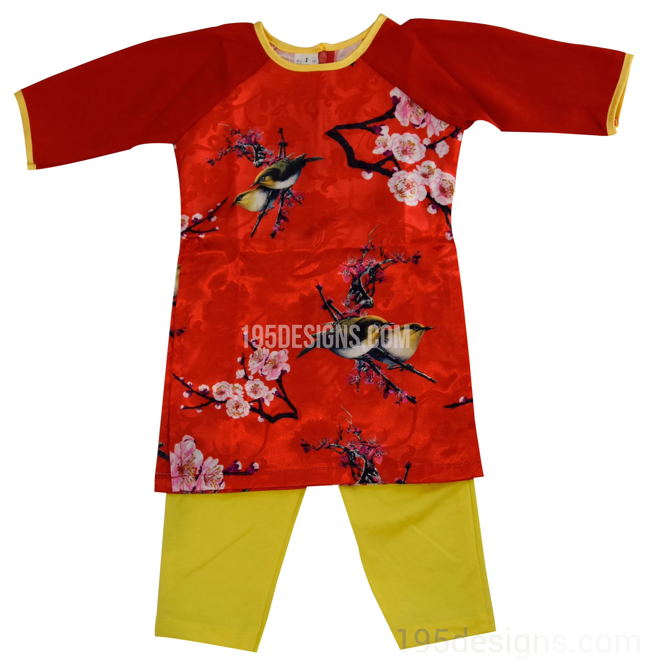 Ao Dai Baby Vietnamese Viet Nam Traditional Long Dress Kid Set - Red  Lunar New Year