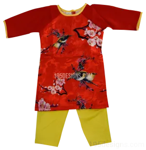 Ao Dai Baby Vietnamese Viet Nam Traditional Long Dress Kid Set - Red  Lunar New Year