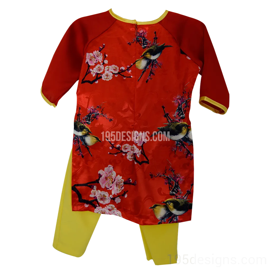 Ao Dai Baby Vietnamese Viet Nam Traditional Long Dress Kid Set - Red  Lunar New Year