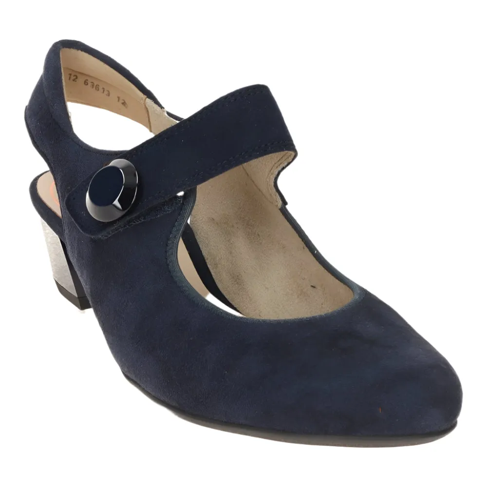 Ara Women's Calico 2 Sling Low Heel Midnight Blue Suede