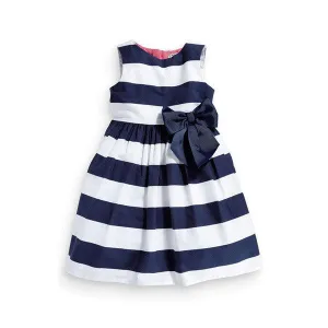 Baby Kid Girls One Piece Dress Blue White Striped Bow Summer Tutu Dress 1-5Y