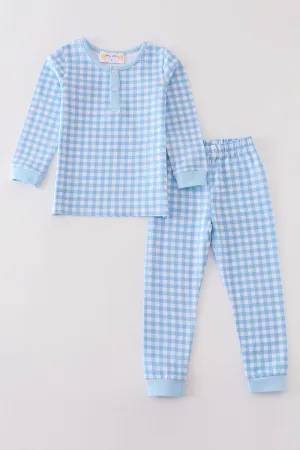 Blue Plaid Boy Pants Set