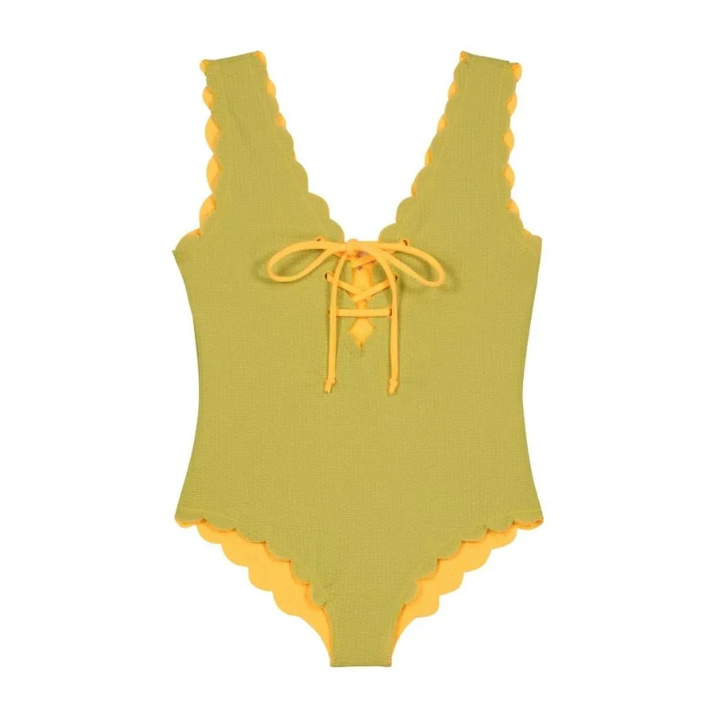 Bumby Lace Up Maillot One Piece in Wheat/Fern