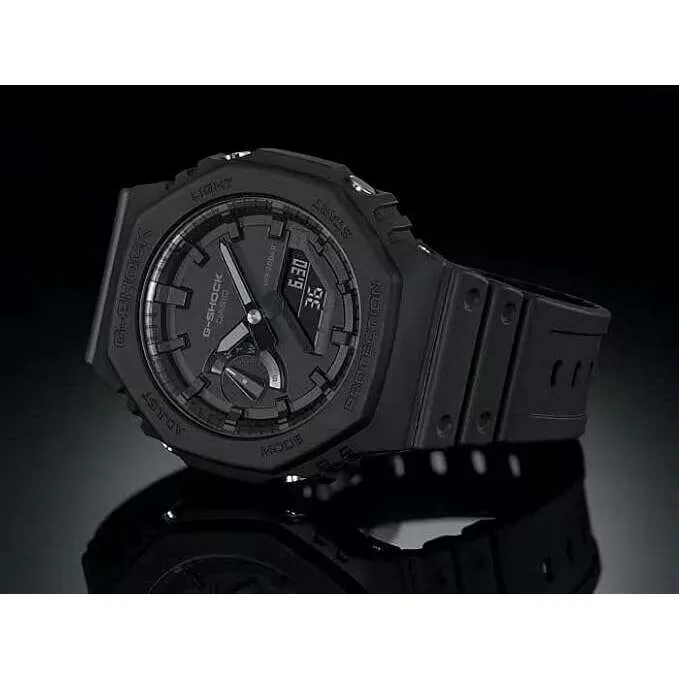 CASIO G-SHOCK CASIOAK CARBON CORE GUARD ANALOG DIGITAL ALL BLACK MEN WATCH GA-2100-1A1