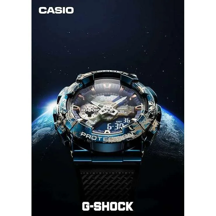 CASIO G-SHOCK EARTHLY MOTIF BLACK & BLUE ANALOG DIGITAL MEN WATCH GM-110EARTH-1AJR