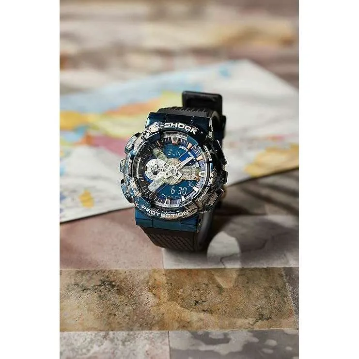 CASIO G-SHOCK EARTHLY MOTIF BLACK & BLUE ANALOG DIGITAL MEN WATCH GM-110EARTH-1AJR