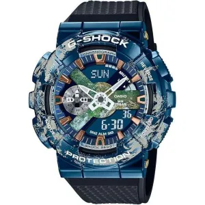 CASIO G-SHOCK EARTHLY MOTIF BLACK & BLUE ANALOG DIGITAL MEN WATCH GM-110EARTH-1AJR