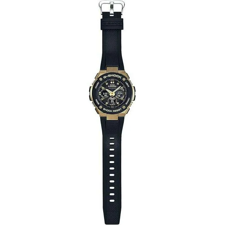 CASIO G-SHOCK G-STEEL RADIO SOLAR ANALOG DIGITAL DIAL BLACK & GOLD MEN WATCH GST-W300G-1A9JF