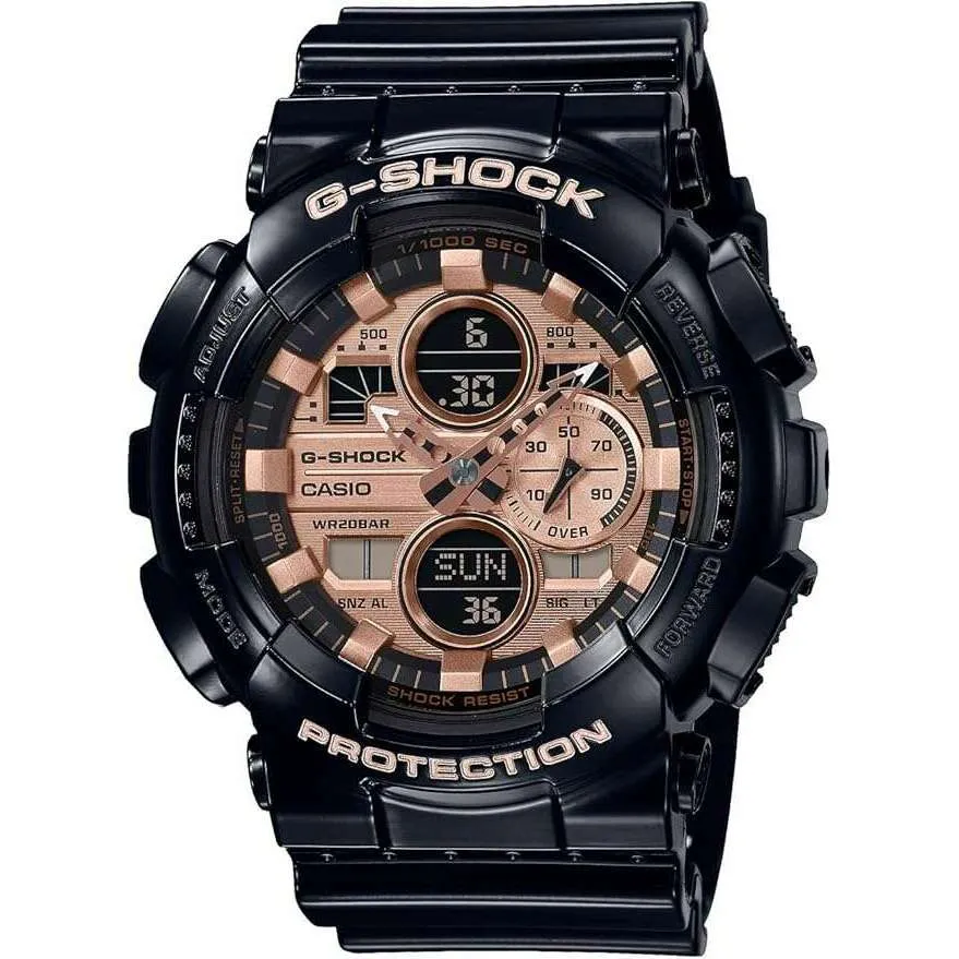CASIO G-SHOCK GARISH COLOR SERIES BLACK & PINK GOLD MEN WATCH GA-140GB-1A2JF