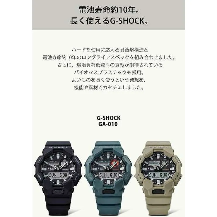CASIO G-SHOCK LONGLIFE BATTERY DAY-DATE BEIGE RESIN STRAP GREY DIAL MEN WATCH GA-010-5AJF