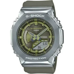 CASIO G-SHOCK METAL COVERED SILVER & KHAKI ANALOG DIGITAL LADIES WATCH GM-S2100-3AJF