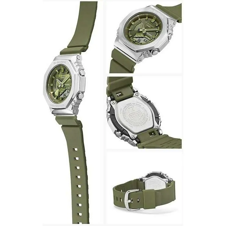 CASIO G-SHOCK METAL COVERED SILVER & KHAKI ANALOG DIGITAL LADIES WATCH GM-S2100-3AJF