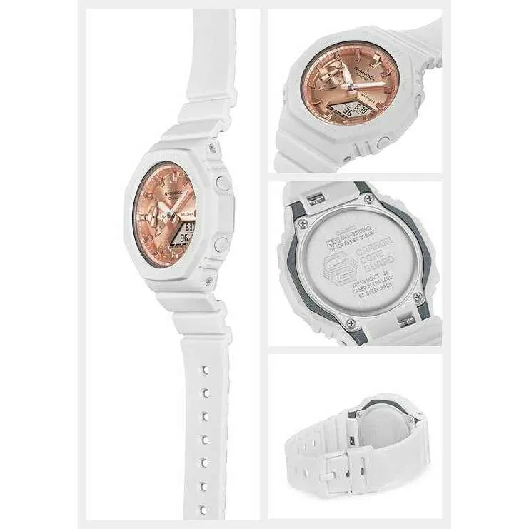 CASIO G-SHOCK MID-SIZE MODEL WHITE STRAP PINK GOLD DIAL LADIES WATCH GMA-S2100MD-7AJF