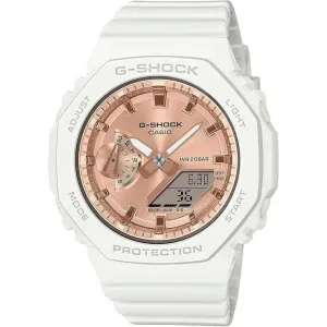 CASIO G-SHOCK MID-SIZE MODEL WHITE STRAP PINK GOLD DIAL LADIES WATCH GMA-S2100MD-7AJF