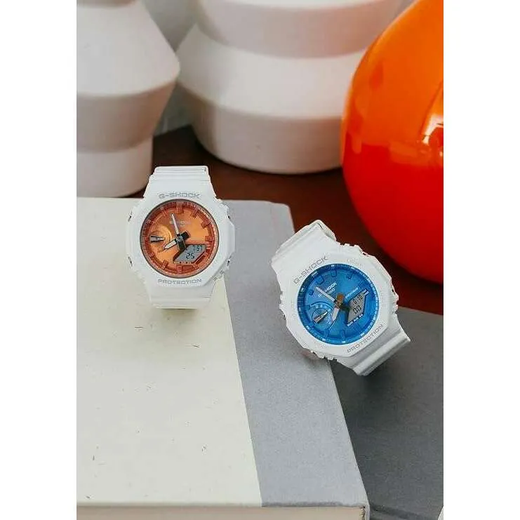 CASIO G-SHOCK PRECIOUS HEART SELECTION MID-SIZE MODEL WHITE & ORANGE LADIES WATCH GMA-S2100WS-7AJF