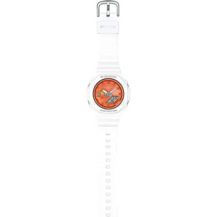 CASIO G-SHOCK PRECIOUS HEART SELECTION MID-SIZE MODEL WHITE & ORANGE LADIES WATCH GMA-S2100WS-7AJF