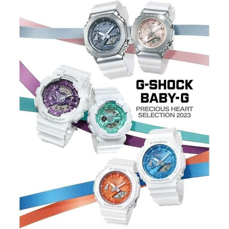 CASIO G-SHOCK PRECIOUS HEART SELECTION MID-SIZE MODEL WHITE & ORANGE LADIES WATCH GMA-S2100WS-7AJF