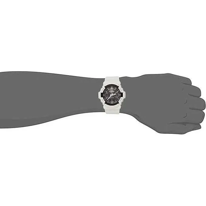 CASIO G-SHOCK RADIO SOLAR ANALOG DIGITAL BLACK DIAL WHITE STRAP MEN WATCH GAW-100B-7AJF