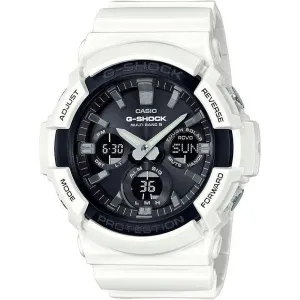 CASIO G-SHOCK RADIO SOLAR ANALOG DIGITAL BLACK DIAL WHITE STRAP MEN WATCH GAW-100B-7AJF