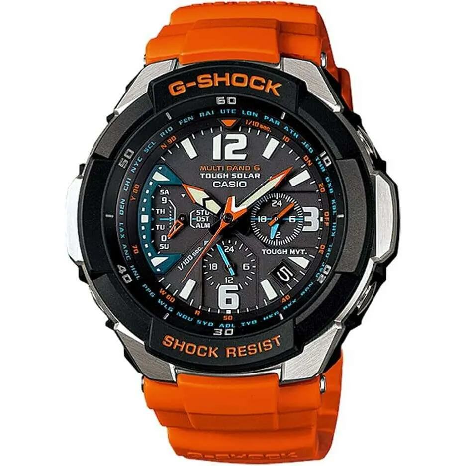 CASIO G-SHOCK SKY COCKPIT RADIO SOLAR ANALOG DIGITAL ORANGE MEN WATCH GW-3000M-4A