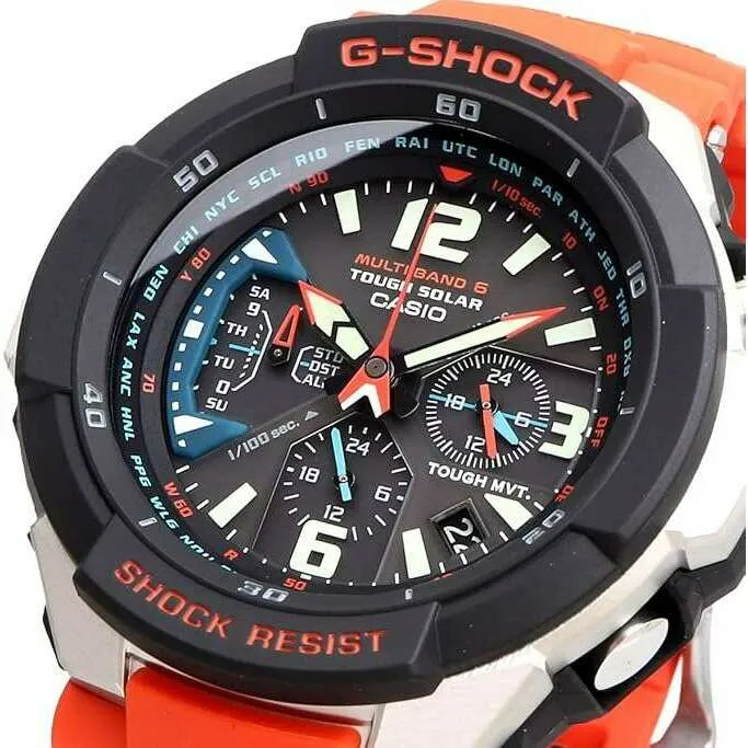 CASIO G-SHOCK SKY COCKPIT RADIO SOLAR ANALOG DIGITAL ORANGE MEN WATCH GW-3000M-4A