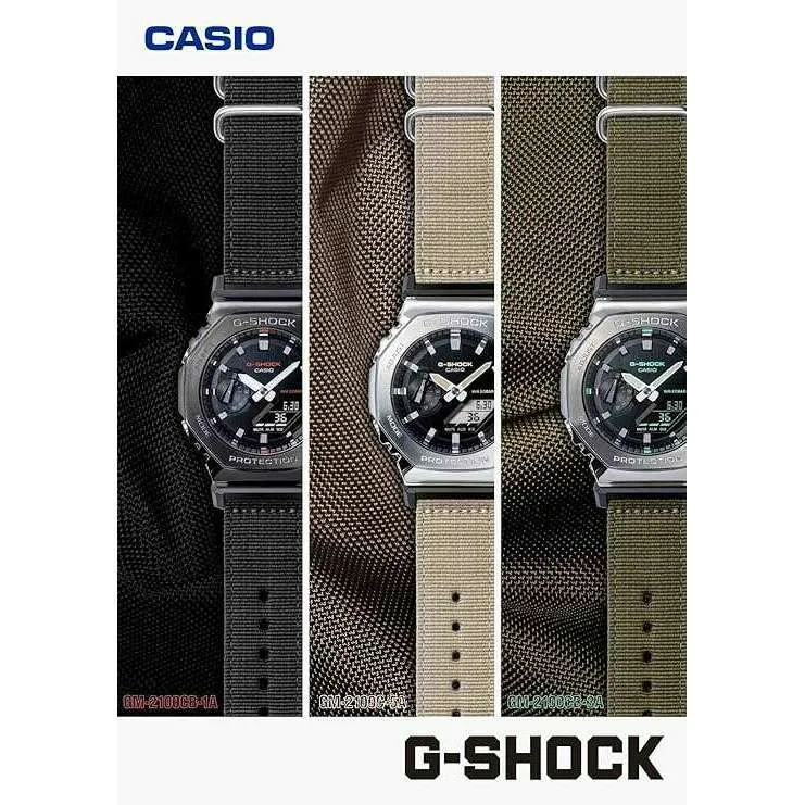 CASIO G-SHOCK WEB-EXCLUSIVE METAL COVERED BLACK FABRIC STRAP MEN WATCH GM-2100CB-1AJF