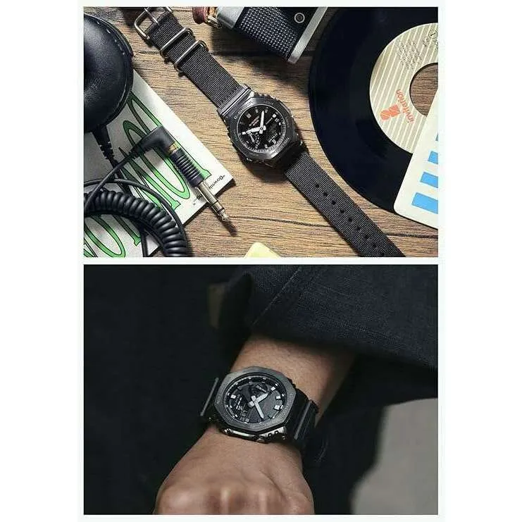 CASIO G-SHOCK WEB-EXCLUSIVE METAL COVERED BLACK FABRIC STRAP MEN WATCH GM-2100CB-1AJF
