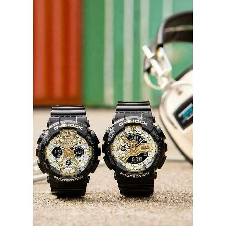 CASIO G-SHOCK WEB-EXCLUSIVE MID-SIZE MODEL BLACK & GOLD LADIES WATCH GMA-S120GB-1AJF