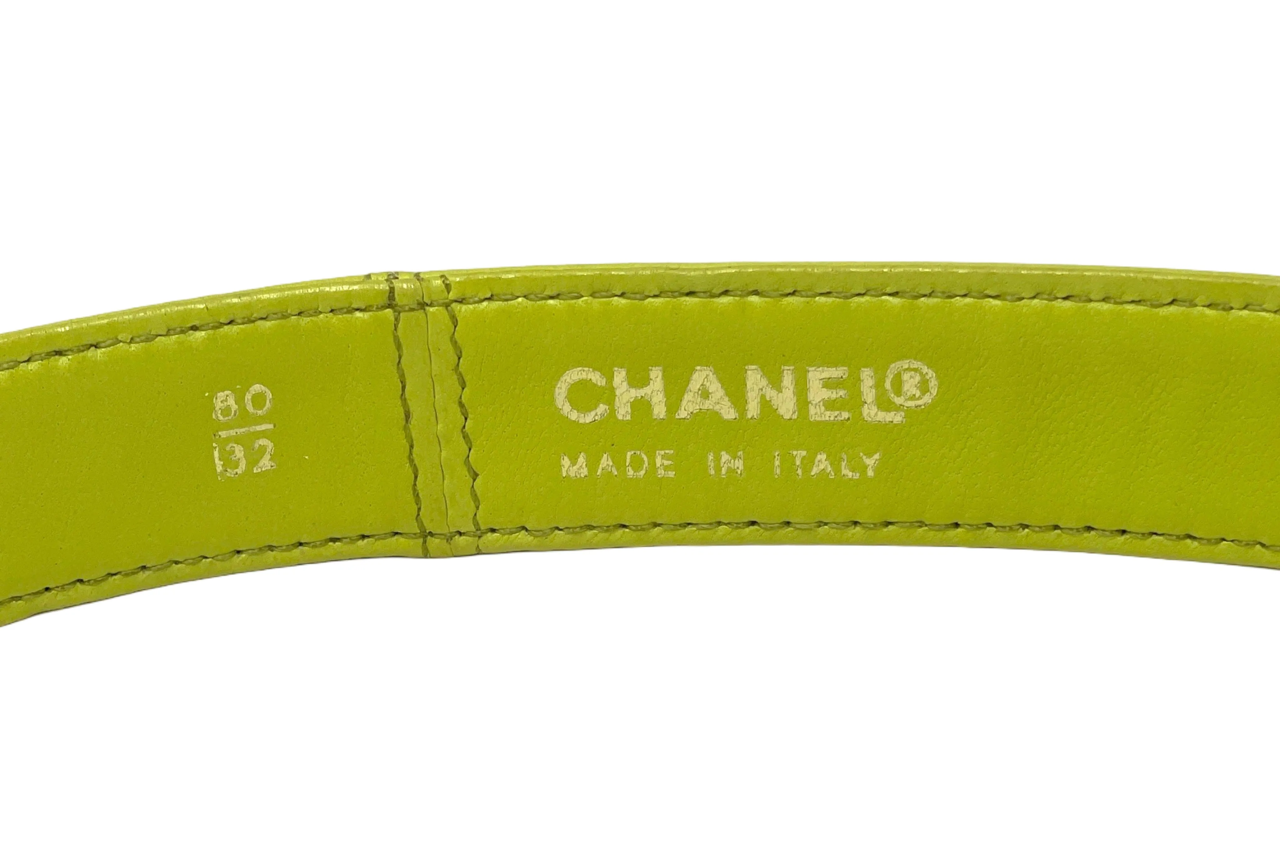 Chanel Chartreuse Kid Leather Belt  with Turnlock Logo Buckle, 26 -28 W
