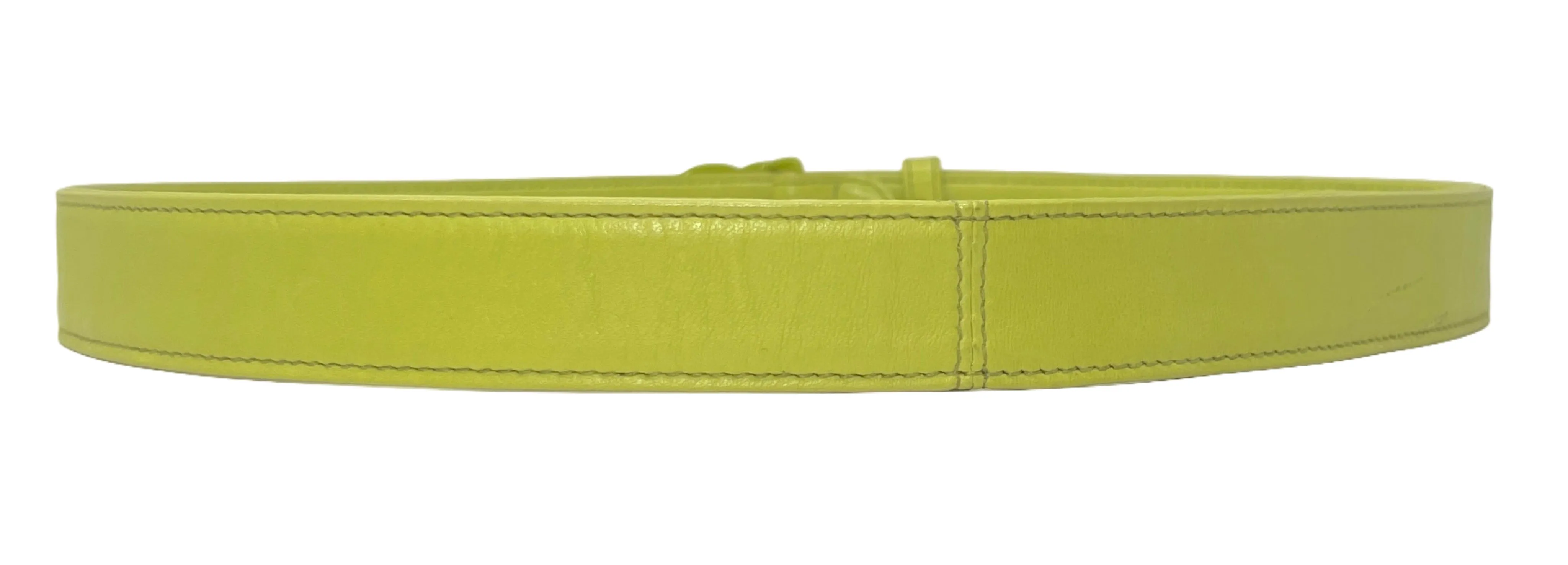 Chanel Chartreuse Kid Leather Belt  with Turnlock Logo Buckle, 26 -28 W
