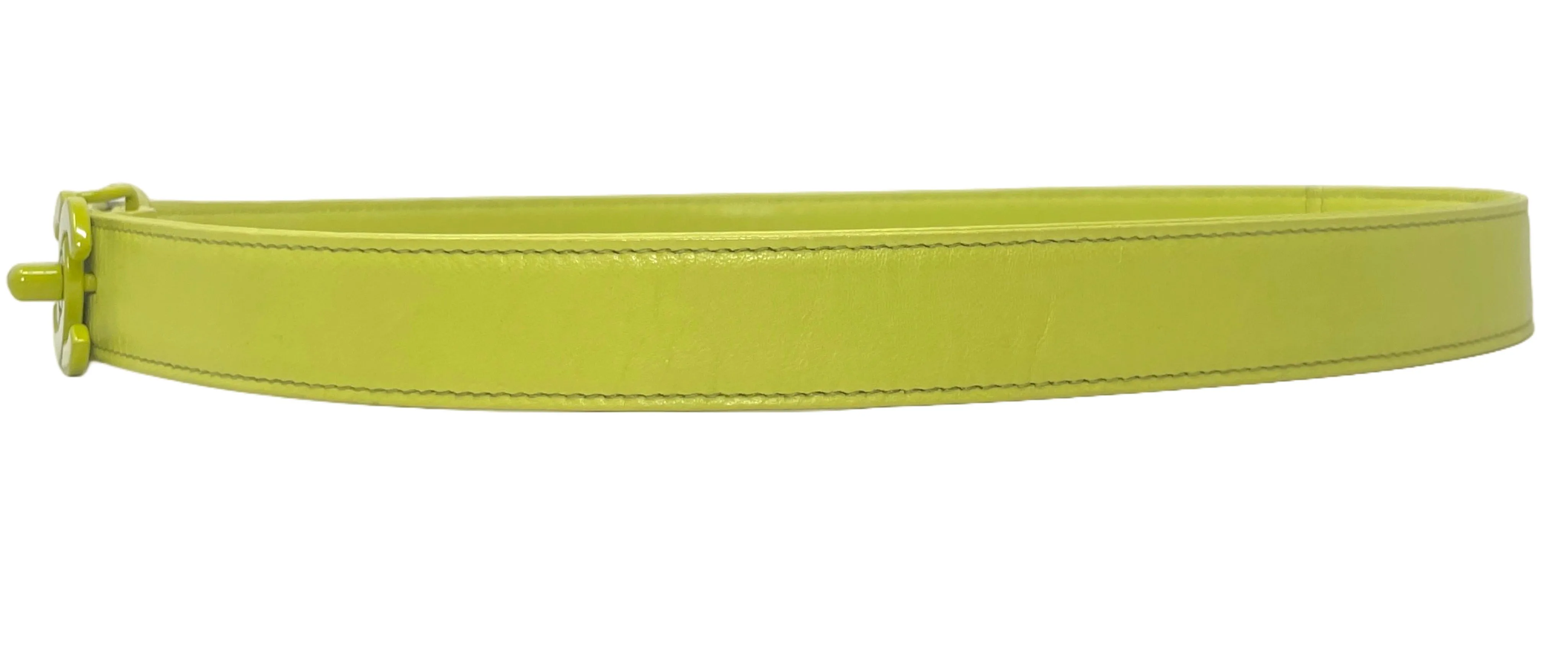 Chanel Chartreuse Kid Leather Belt  with Turnlock Logo Buckle, 26 -28 W