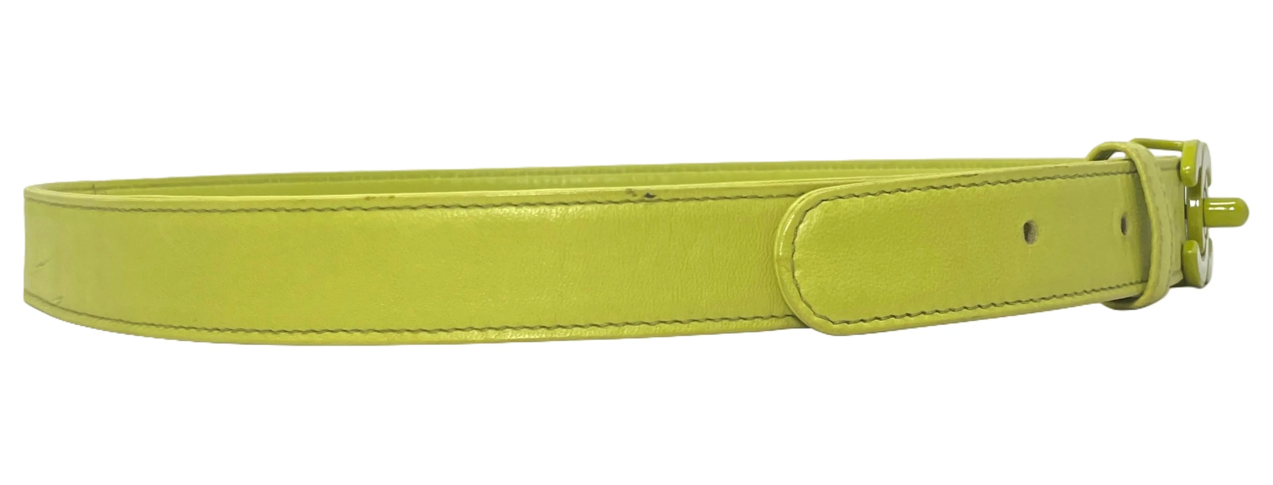 Chanel Chartreuse Kid Leather Belt  with Turnlock Logo Buckle, 26 -28 W