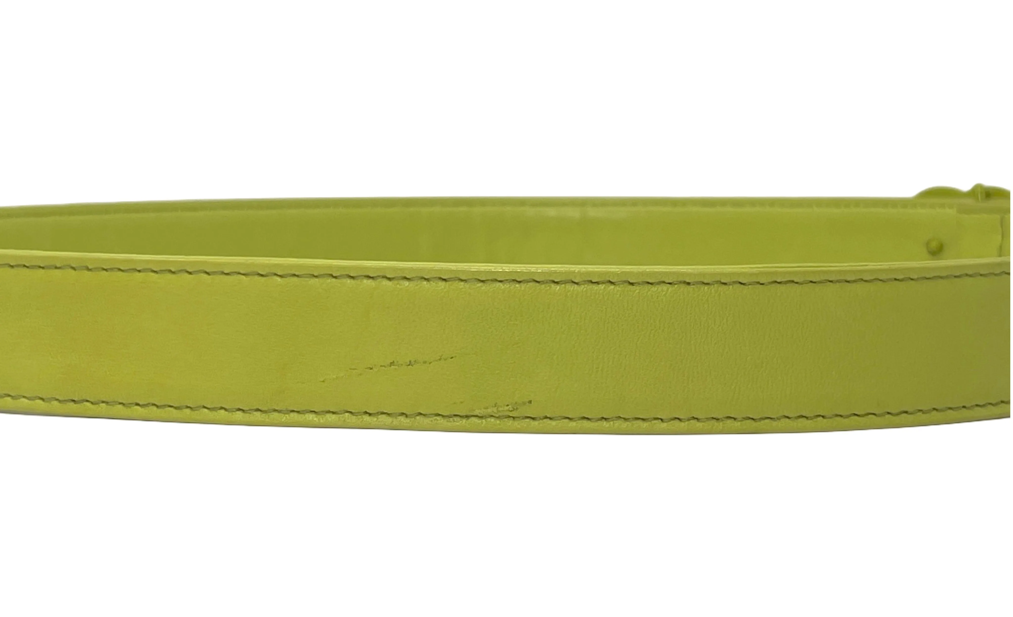 Chanel Chartreuse Kid Leather Belt  with Turnlock Logo Buckle, 26 -28 W