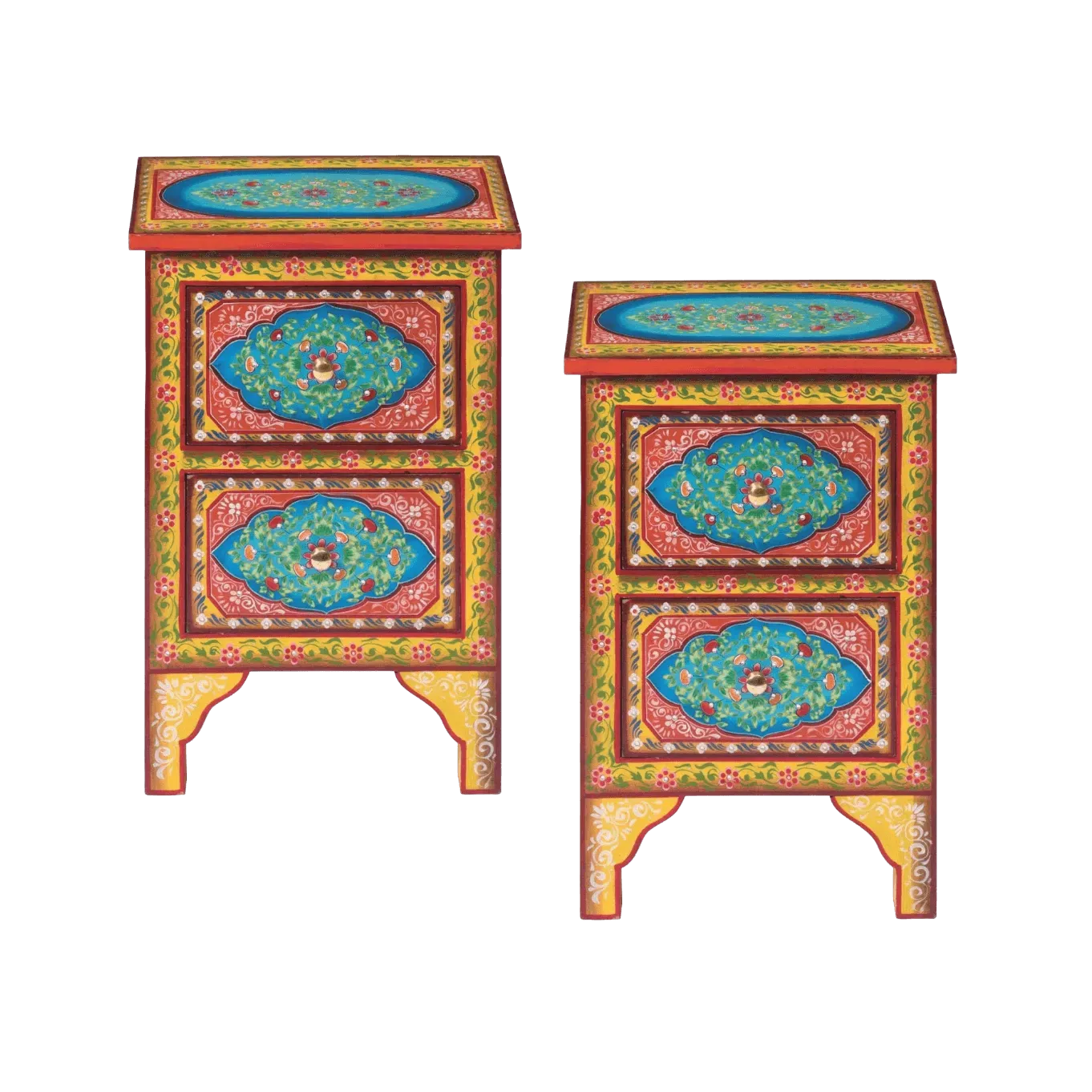 Colorful Floral Hand Painted Wooden Cabinet Night Stand