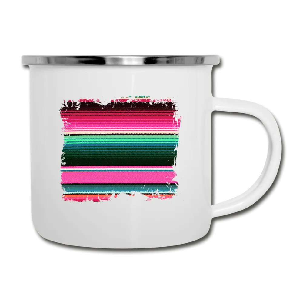 Colorful Serape Design on White Enamel Camping Mug