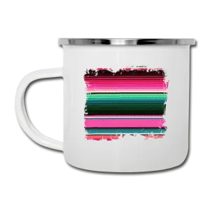 Colorful Serape Design on White Enamel Camping Mug