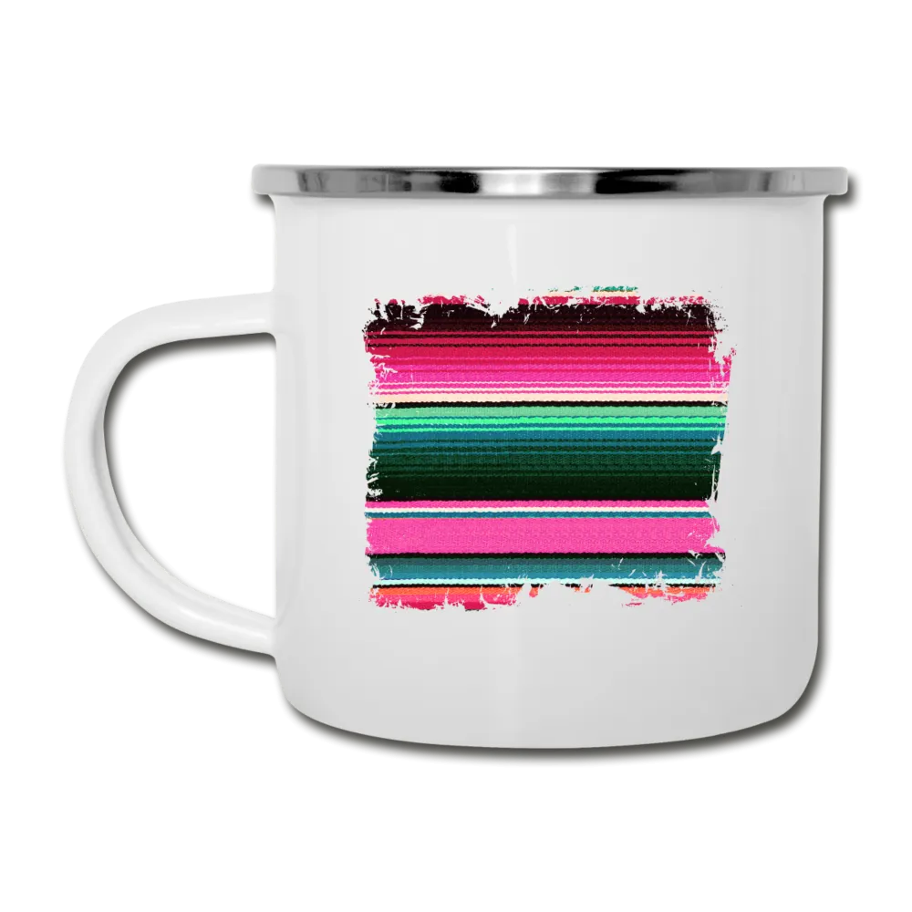 Colorful Serape Design on White Enamel Camping Mug