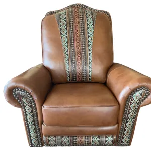 Custom Republic Rocker Swivel Recliner in Monaco Honey & Aztec Leather