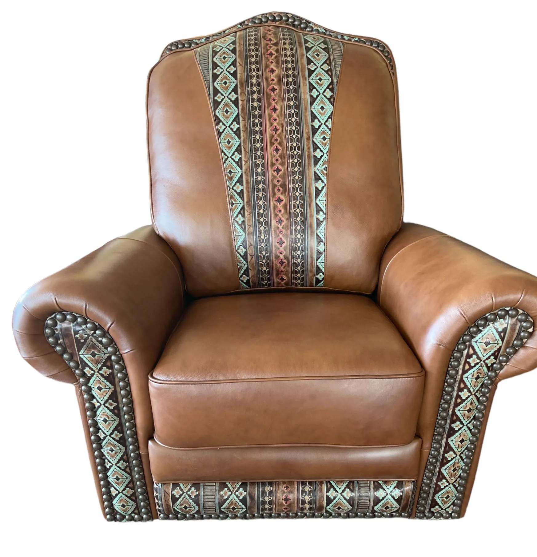 Custom Republic Rocker Swivel Recliner in Monaco Honey & Aztec Leather