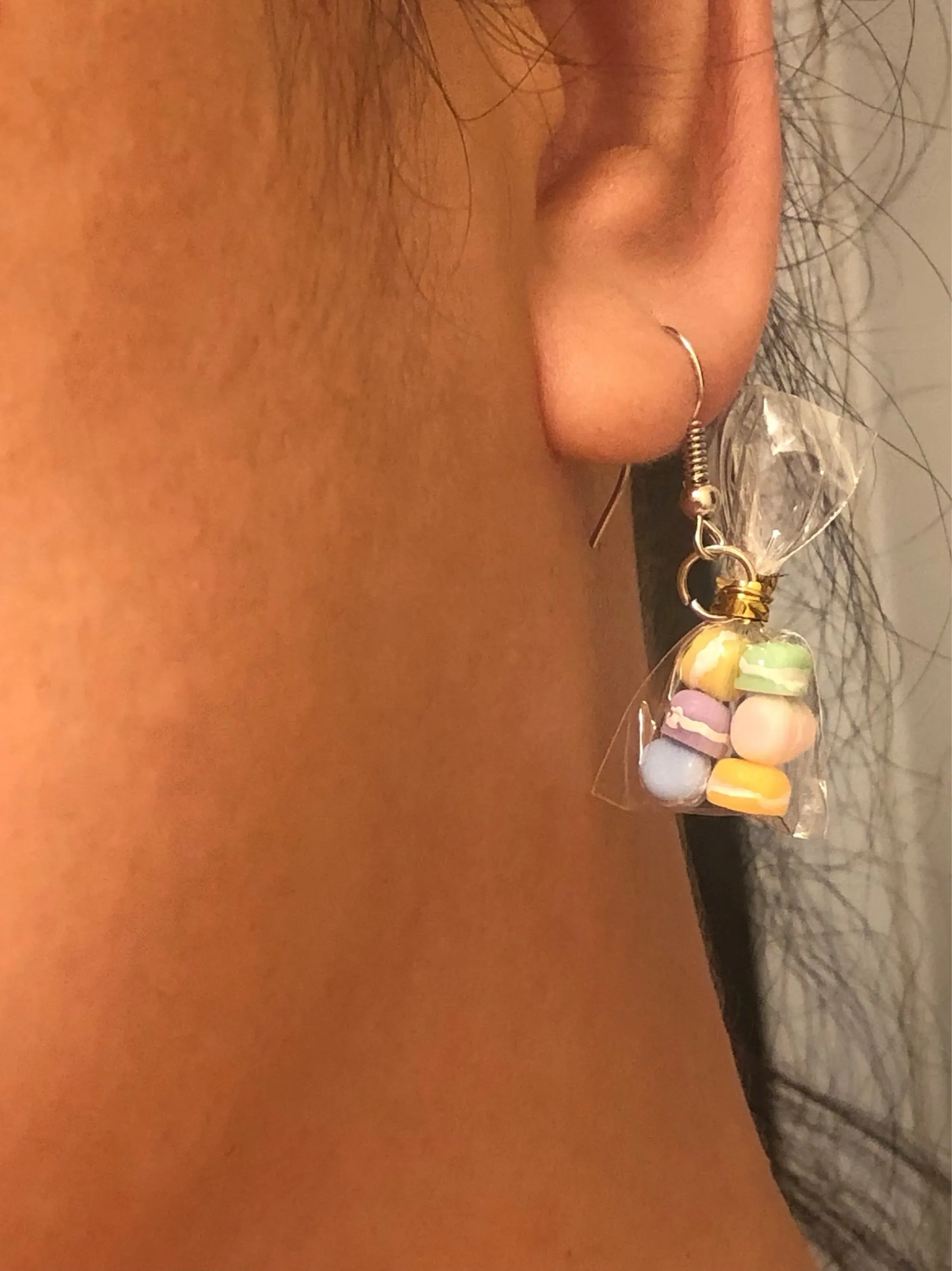 Cute Miniature Macarons In A Bag earrings - macaron earrings - dessert earring - nickel free