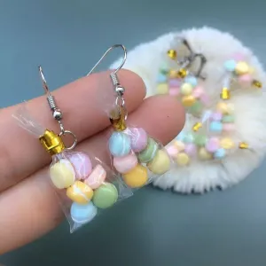 Cute Miniature Macarons In A Bag earrings - macaron earrings - dessert earring - nickel free