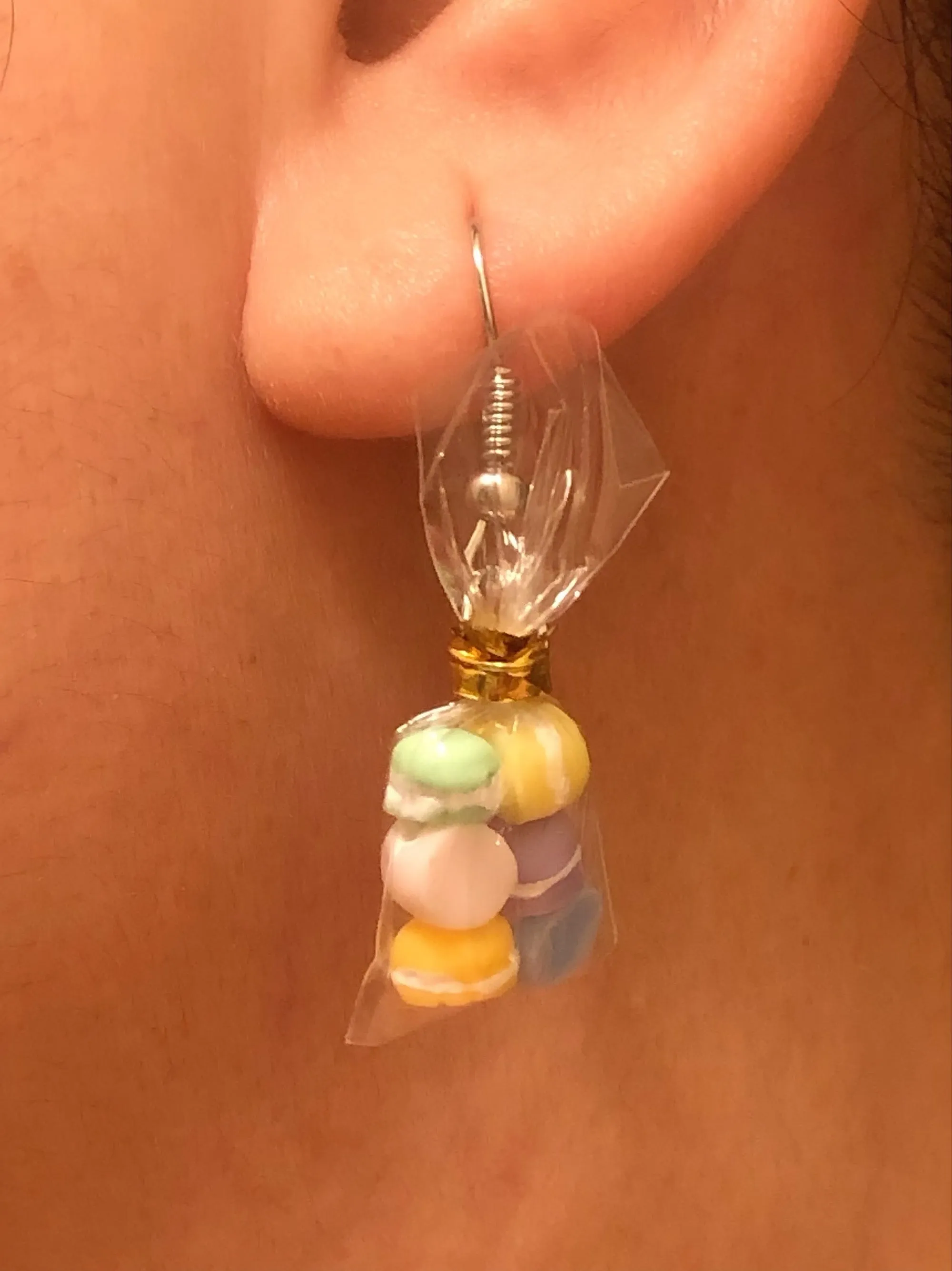 Cute Miniature Macarons In A Bag earrings - macaron earrings - dessert earring - nickel free