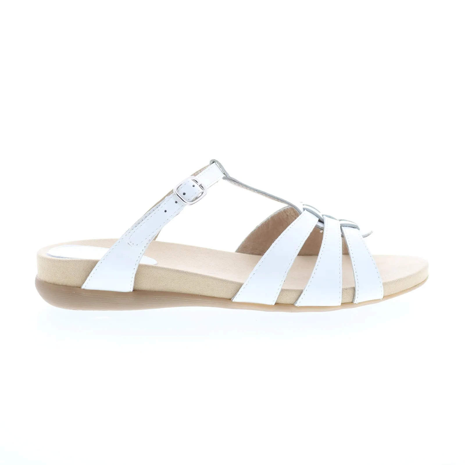David Tate Squeeze Womens White Wide Leather Hook & Loop Strap Sandals Shoes