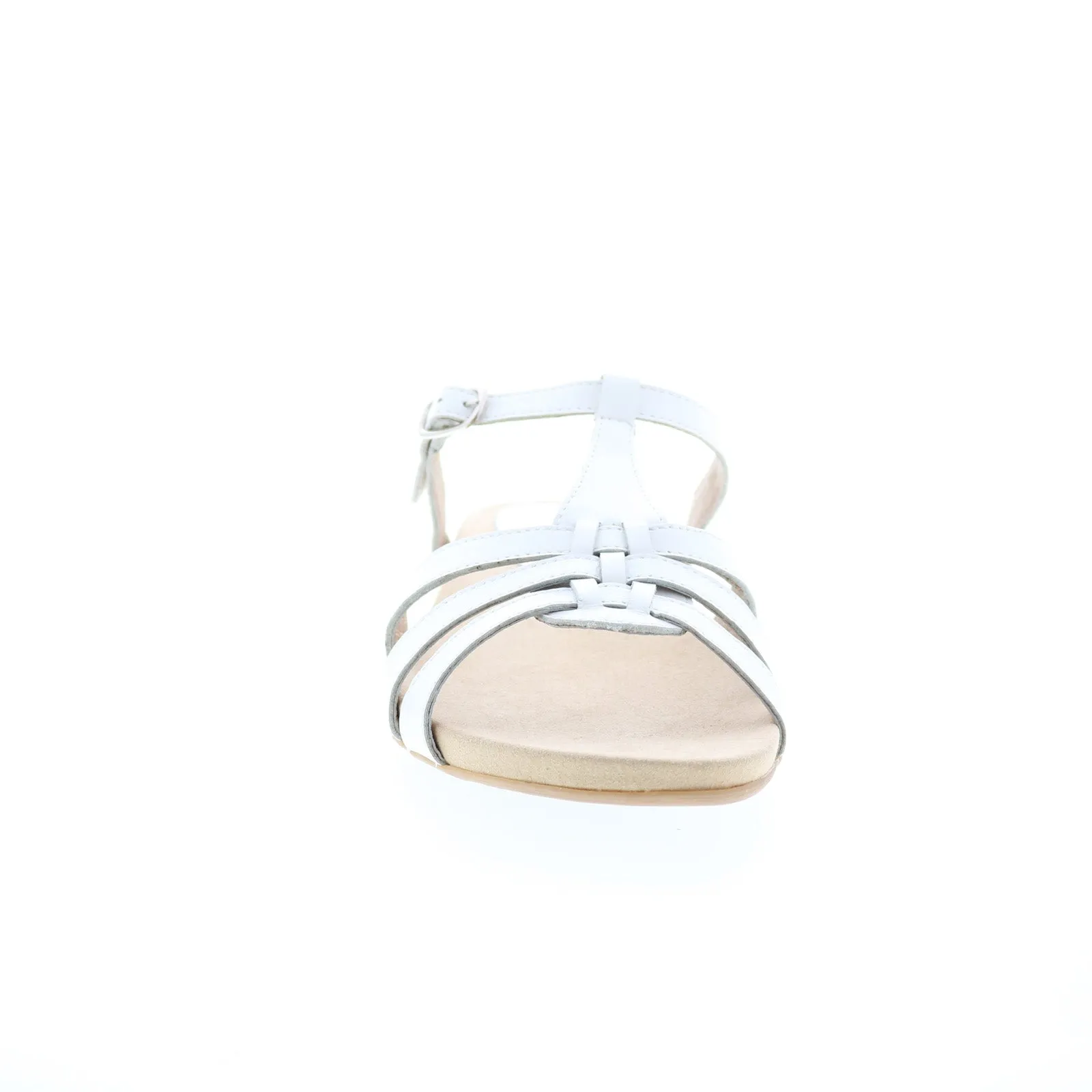 David Tate Squeeze Womens White Wide Leather Hook & Loop Strap Sandals Shoes